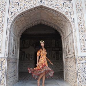 FARM RIO Orange Print Wrap Dress (XS)